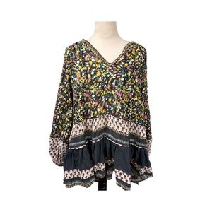 Free People floral print tunic with gold sequin size xsmall fits up to a large